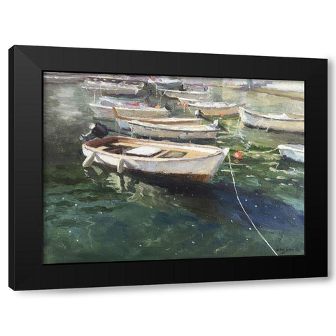 Boat in Portofino Black Modern Wood Framed Art Print by Strube, Ling