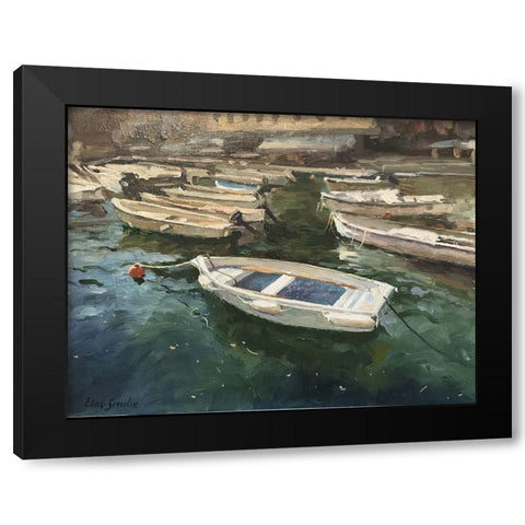 Boat in Portofino II Black Modern Wood Framed Art Print by Strube, Ling