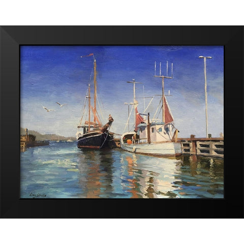 Danmark Harbour Black Modern Wood Framed Art Print by Strube, Ling