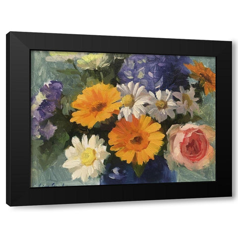 Blossoming Black Modern Wood Framed Art Print with Double Matting by Strube, Ling
