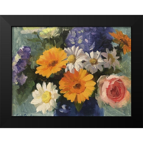 Blossoming Black Modern Wood Framed Art Print by Strube, Ling