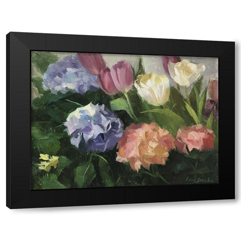 Hydrangeas and Tulips Black Modern Wood Framed Art Print with Double Matting by Strube, Ling