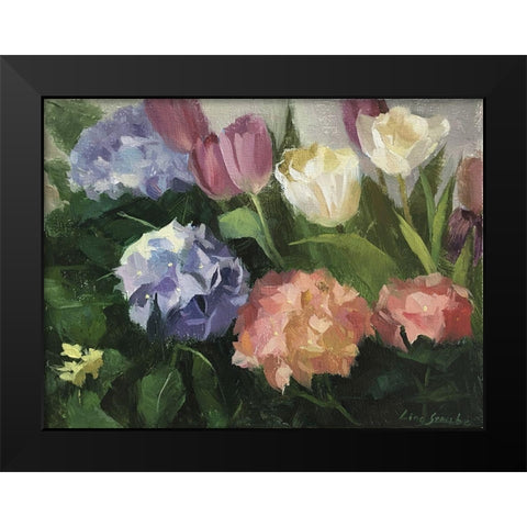 Hydrangeas and Tulips Black Modern Wood Framed Art Print by Strube, Ling
