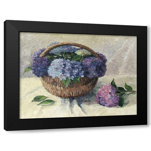 Hydrangeas in Basket Black Modern Wood Framed Art Print with Double Matting by Strube, Ling