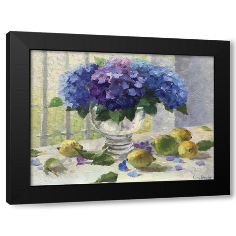 Still Life with Hydrangeas and Lemons Black Modern Wood Framed Art Print by Strube, Ling