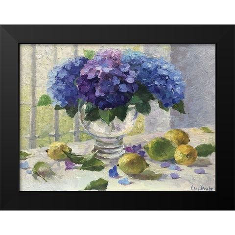 Still Life with Hydrangeas and Lemons Black Modern Wood Framed Art Print by Strube, Ling