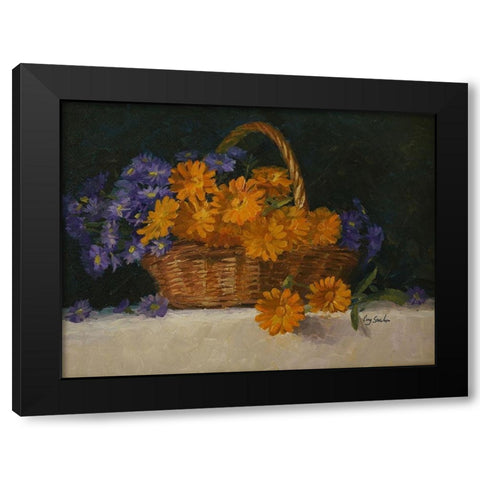 Flower Basket Black Modern Wood Framed Art Print with Double Matting by Strube, Ling
