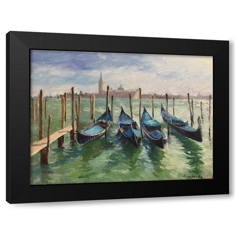 The Gondola at Venice Black Modern Wood Framed Art Print by Strube, Ling