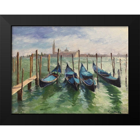 The Gondola at Venice Black Modern Wood Framed Art Print by Strube, Ling