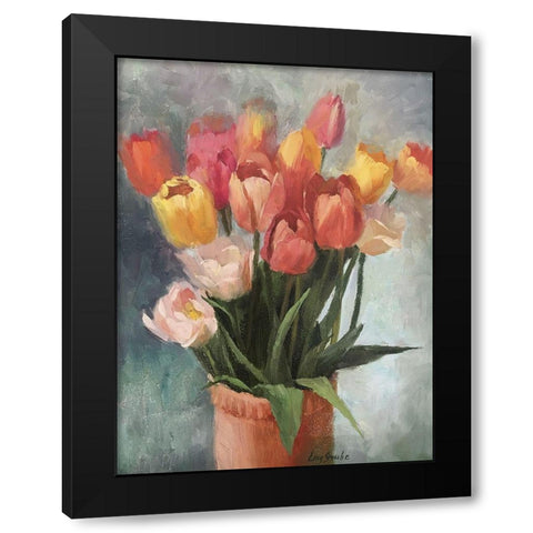 Tulips in Vase Black Modern Wood Framed Art Print with Double Matting by Strube, Ling