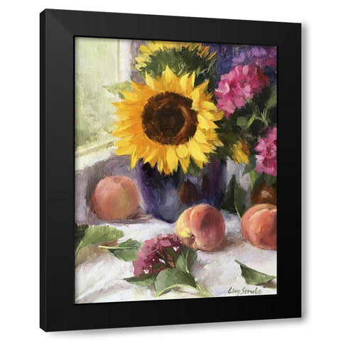 Still Life with Sunflowers and Peaches Black Modern Wood Framed Art Print by Strube, Ling