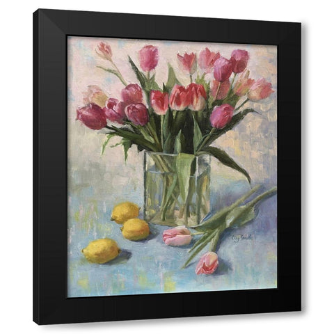 Spring Greetings Black Modern Wood Framed Art Print by Strube, Ling