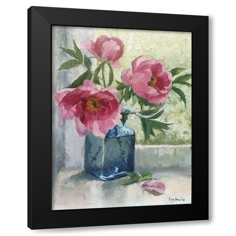 Peony II Black Modern Wood Framed Art Print with Double Matting by Strube, Ling