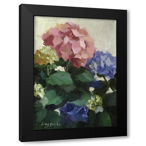 Red and Blue Hydrangeas Black Modern Wood Framed Art Print with Double Matting by Strube, Ling