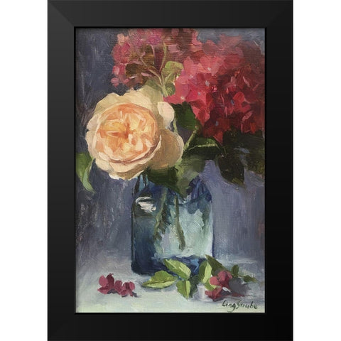 Rose and Hydrangeas Black Modern Wood Framed Art Print by Strube, Ling