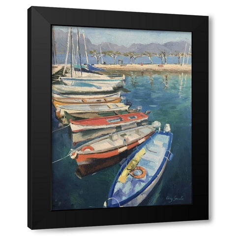 The Harbour in Lake Garda Black Modern Wood Framed Art Print by Strube, Ling