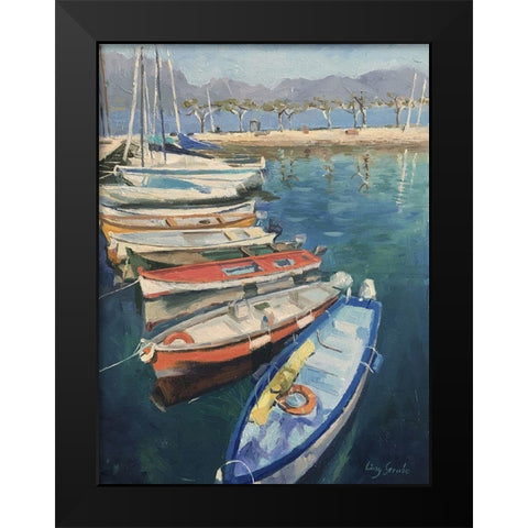 The Harbour in Lake Garda Black Modern Wood Framed Art Print by Strube, Ling