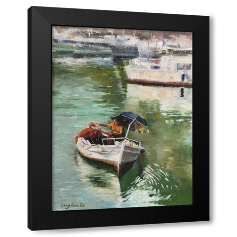 A Fisher on Sicily Black Modern Wood Framed Art Print with Double Matting by Strube, Ling