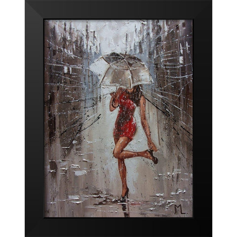 Rain Street Spring Black Modern Wood Framed Art Print by Luniak, Monika