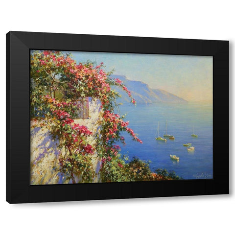 Amalfi. Flowers above the Sea Black Modern Wood Framed Art Print with Double Matting by Obuchovsky, Yury
