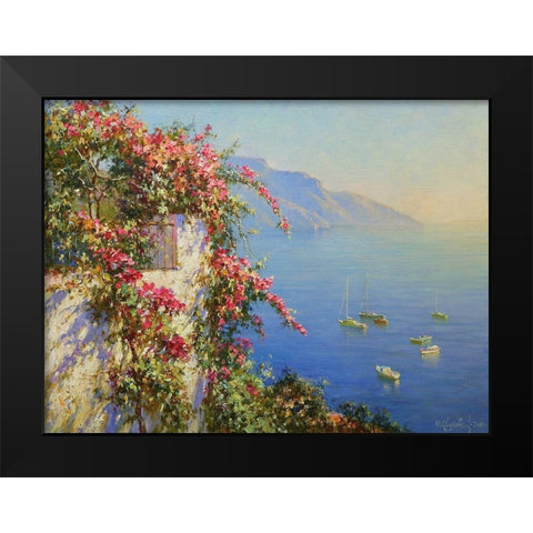 Amalfi. Flowers above the Sea Black Modern Wood Framed Art Print by Obuchovsky, Yury