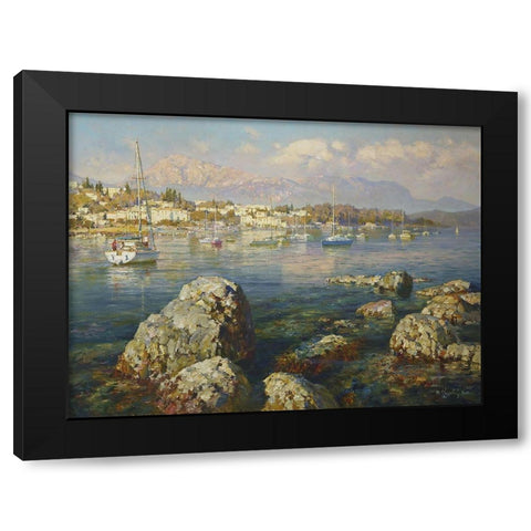 Coast in Greece Black Modern Wood Framed Art Print with Double Matting by Obuchovsky, Yury