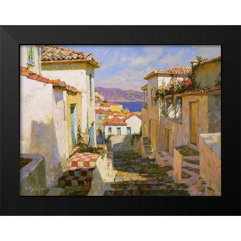 White Town Black Modern Wood Framed Art Print by Obuchovsky, Yury