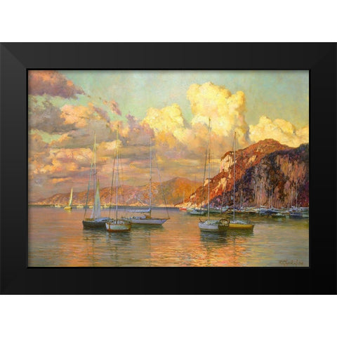 Capri. Clouds over the Sea Black Modern Wood Framed Art Print by Obuchovsky, Yury