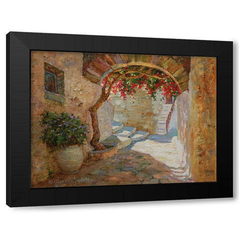 Naksos-Old Town Black Modern Wood Framed Art Print with Double Matting by Obuchovsky, Yury