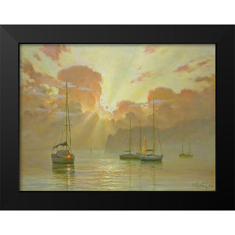 Golden Clouds Black Modern Wood Framed Art Print by Obuchovsky, Yury