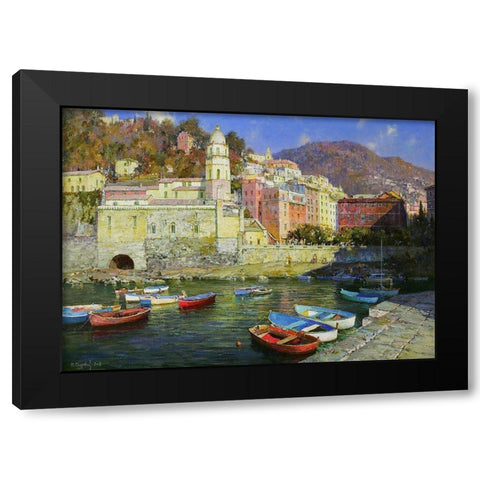 Vernazza Black Modern Wood Framed Art Print with Double Matting by Obuchovsky, Yury