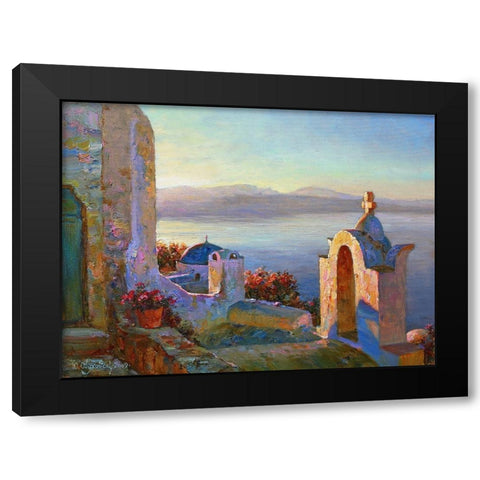 Morning on Santorini Black Modern Wood Framed Art Print by Obuchovsky, Yury
