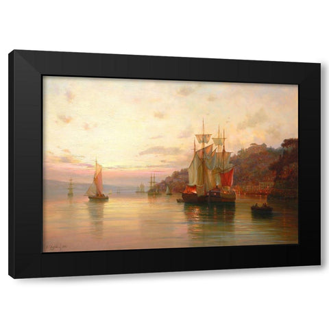Evening with Sails Black Modern Wood Framed Art Print with Double Matting by Obuchovsky, Yury