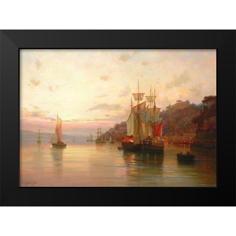 Evening with Sails Black Modern Wood Framed Art Print by Obuchovsky, Yury