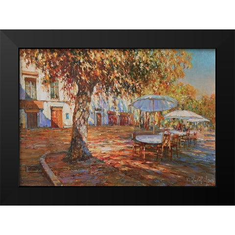 White Umbrellas Black Modern Wood Framed Art Print by Obuchovsky, Yury