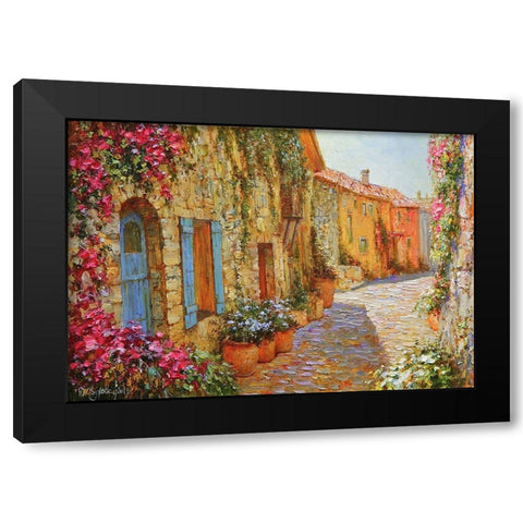 Street in Provence Black Modern Wood Framed Art Print with Double Matting by Obuchovsky, Yury