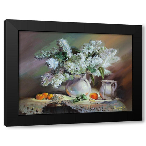 Still Life with Lilac Black Modern Wood Framed Art Print by Rogozina, Svetlana
