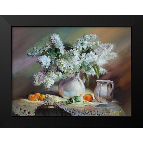 Still Life with Lilac Black Modern Wood Framed Art Print by Rogozina, Svetlana