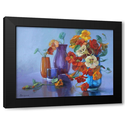Still Life with blue Background Black Modern Wood Framed Art Print by Rogozina, Svetlana