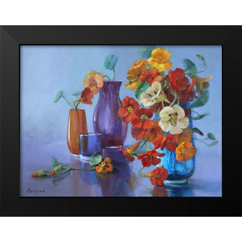 Still Life with blue Background Black Modern Wood Framed Art Print by Rogozina, Svetlana