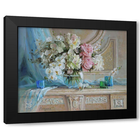 Still Life with Blue Veil Black Modern Wood Framed Art Print with Double Matting by Rogozina, Svetlana