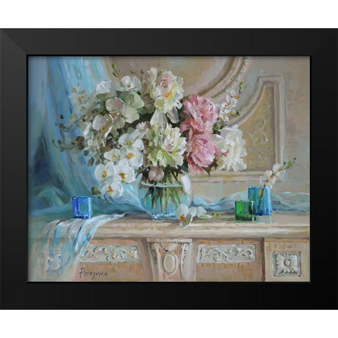 Still Life with Blue Veil Black Modern Wood Framed Art Print by Rogozina, Svetlana