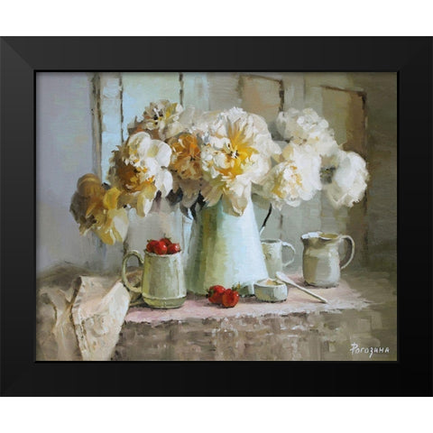 Still Life with White Peonies Black Modern Wood Framed Art Print by Rogozina, Svetlana