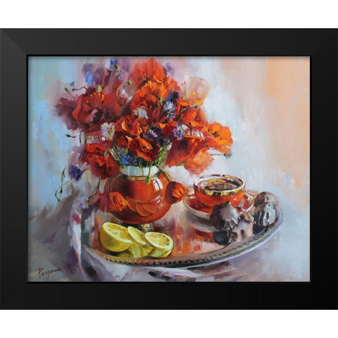 Poppies Black Modern Wood Framed Art Print by Rogozina, Svetlana