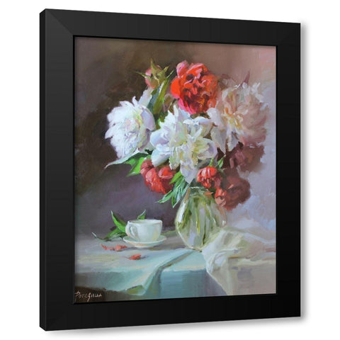 Still Life with a cup Black Modern Wood Framed Art Print by Rogozina, Svetlana