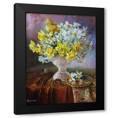 Still Life with Daffodils Black Modern Wood Framed Art Print by Rogozina, Svetlana