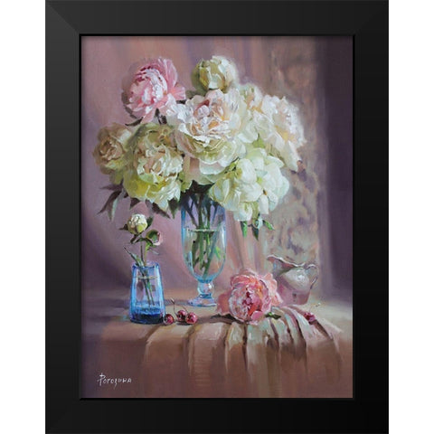Still Life with Bouquet of Peonies Black Modern Wood Framed Art Print by Rogozina, Svetlana