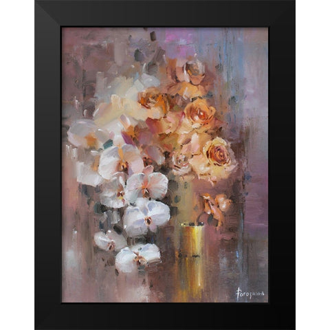 Melody of Flowers Black Modern Wood Framed Art Print by Rogozina, Svetlana
