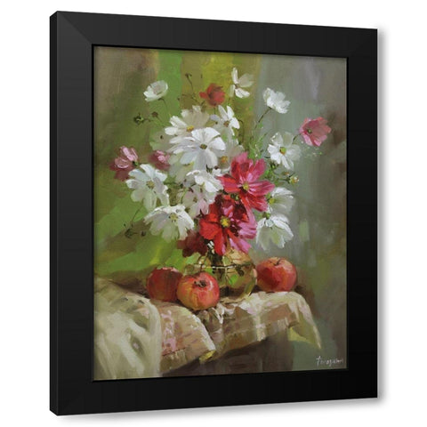 Red and White Flowers Black Modern Wood Framed Art Print with Double Matting by Rogozina, Svetlana