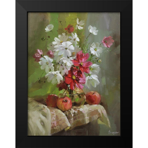 Red and White Flowers Black Modern Wood Framed Art Print by Rogozina, Svetlana